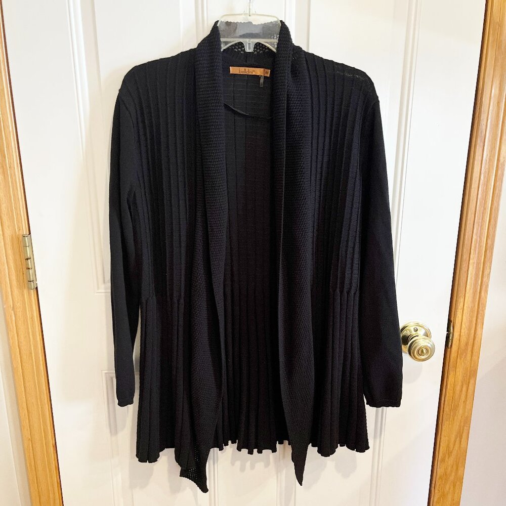 Belldini Long Black Open Front Woven Cardigan - M